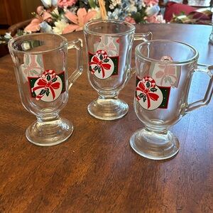 Christmas Candy Cane glass mugs set of 3